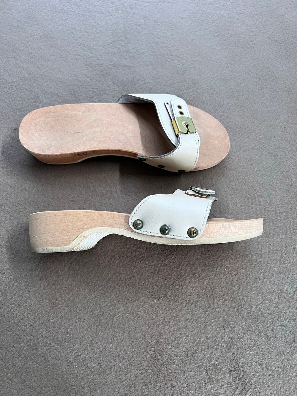 Vintage Dr. Scholl's Beige Wooden Original Sandals Made In Austria Women's Sz. 8